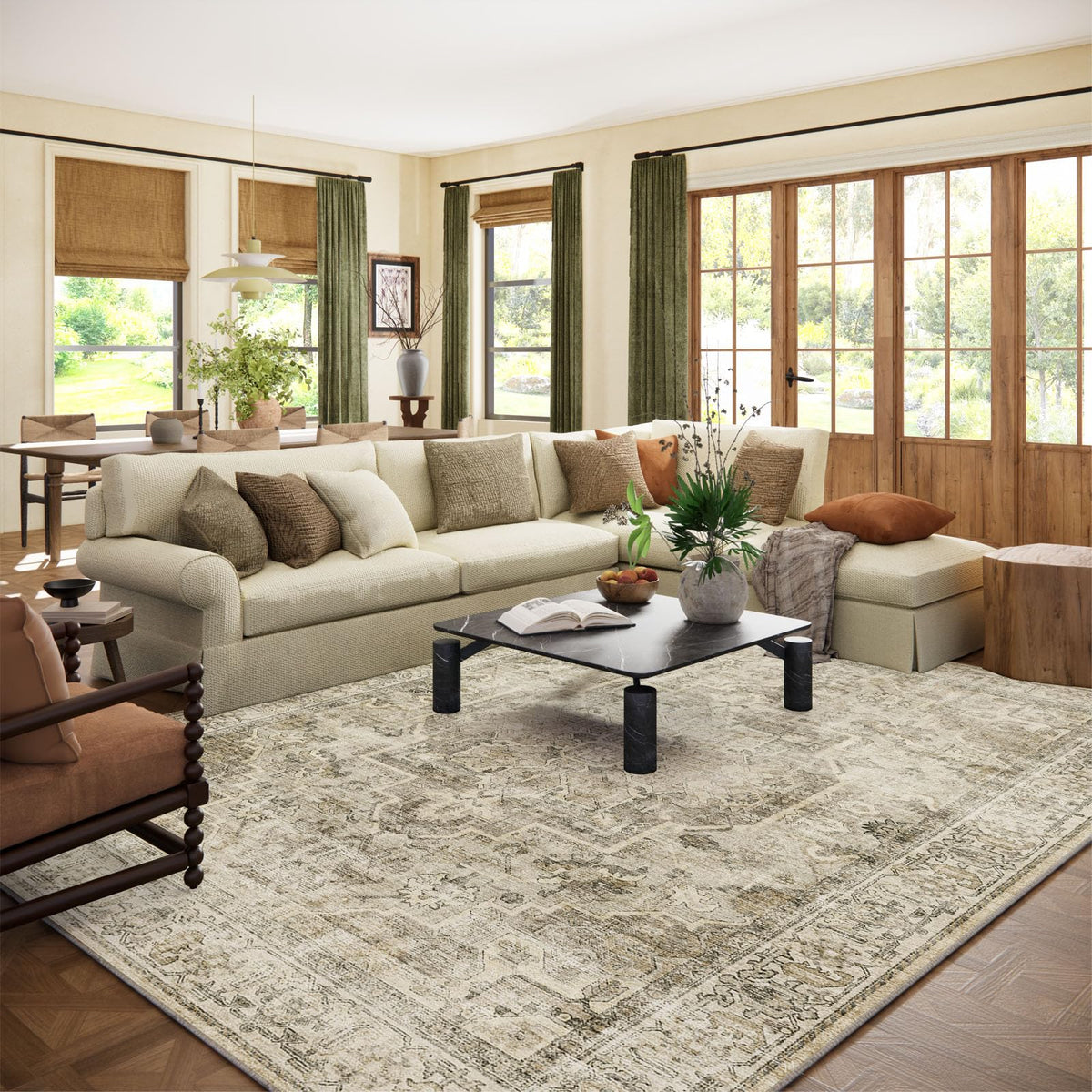 Palohom washable area rug 9x12 with living room scene for easy cold-water cleaning.