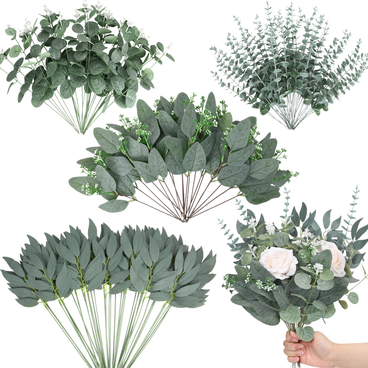 Palonu eucalyptus leaves 4 styles for DIY bouquets and centerpieces.