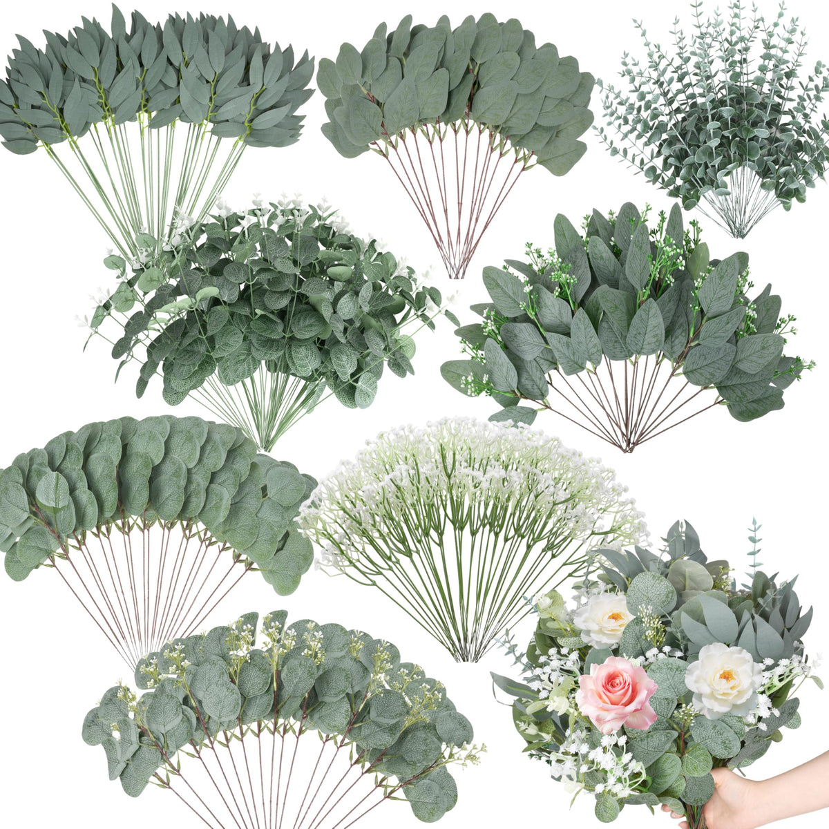 Palonu eucalyptus stems eight styles bundle for versatile DIY bouquets and decor