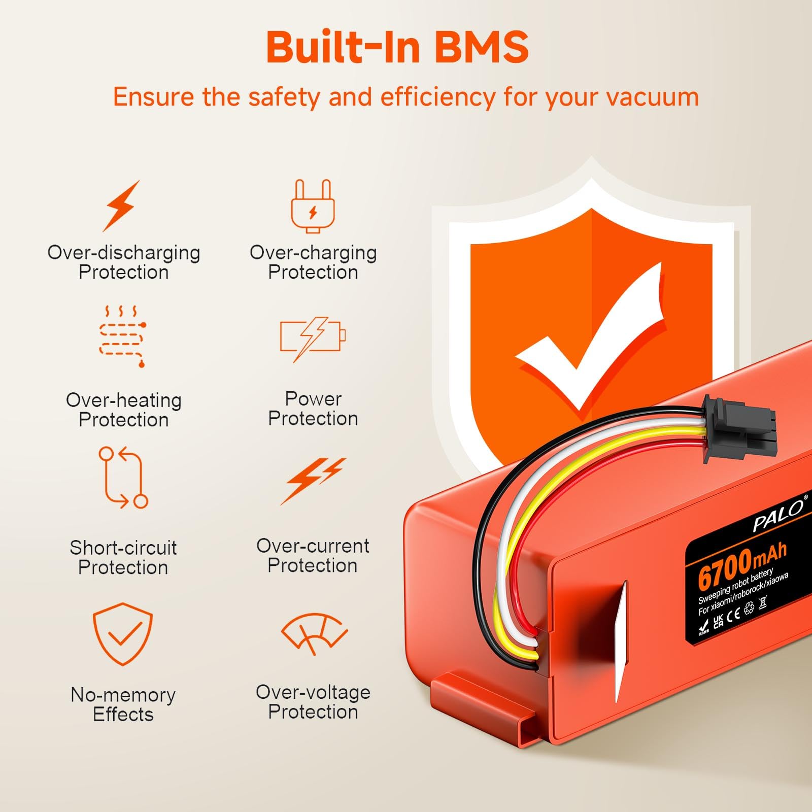 Palowextra battery with safety protections against overheating and short circuits.