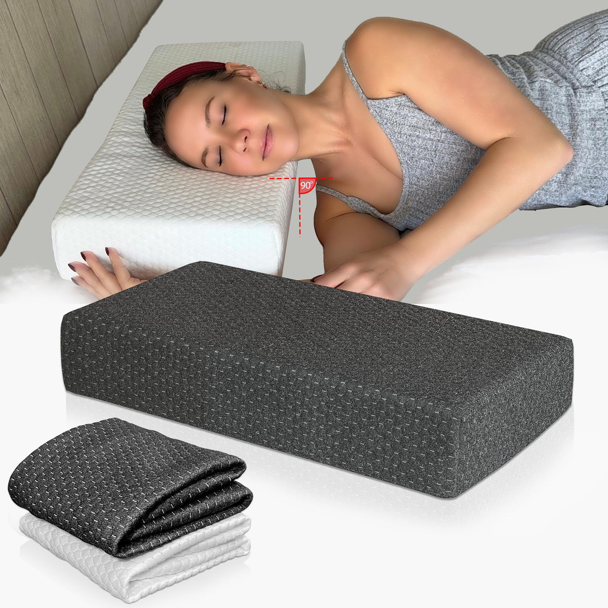 PALTEX Pillow Cube front view showing side-sleeper support with memory foam