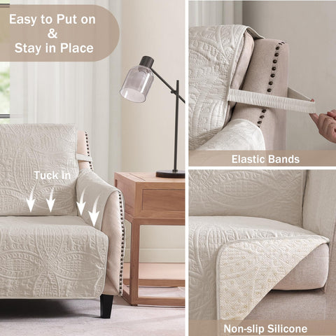 Pamhaven recliner cover features anti-slip silicone backing for a secure fit.