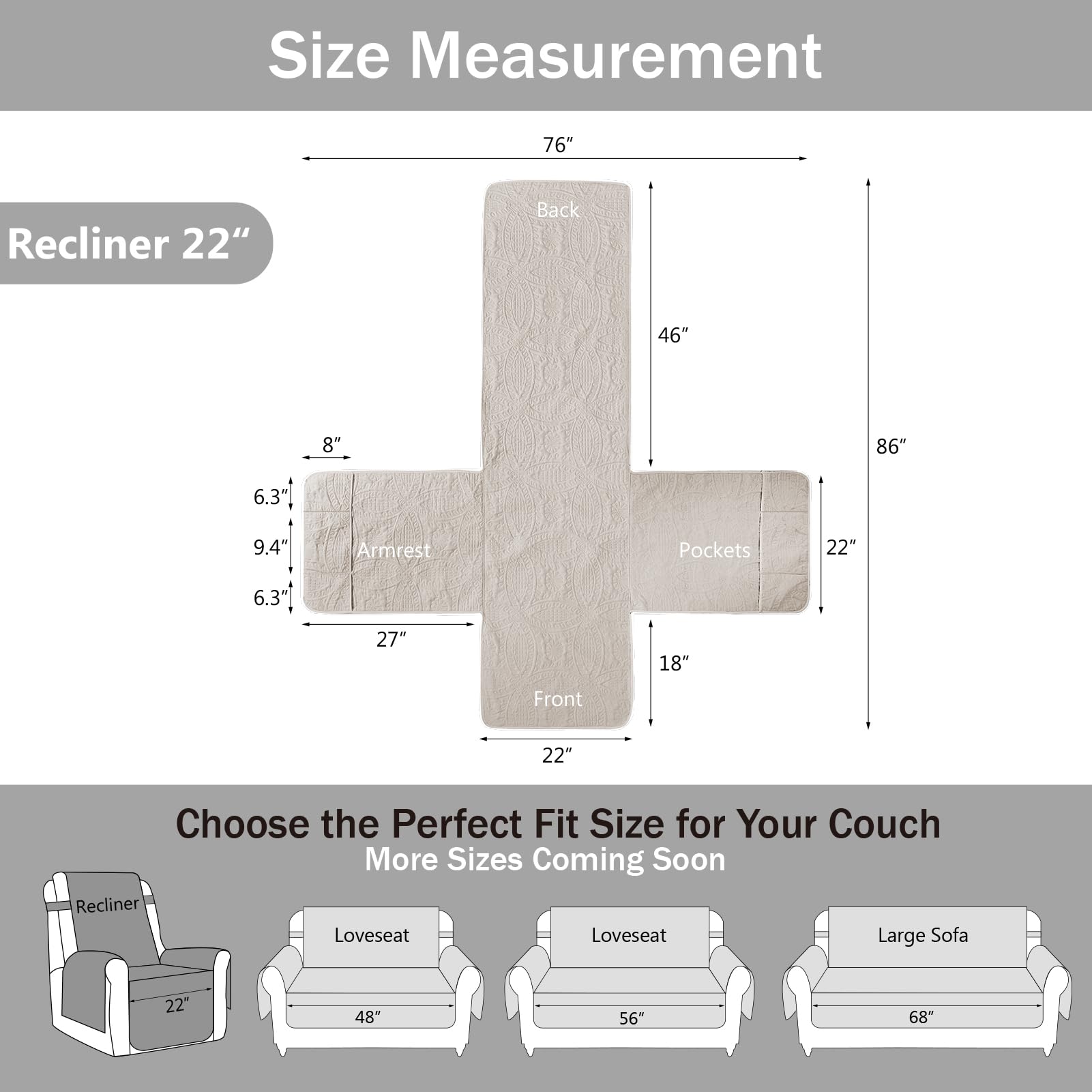 Pamhaven machine-washable recliner cover offers effortless cleanup after daily use.