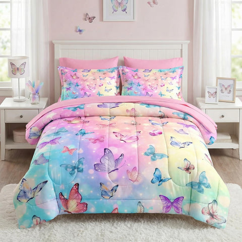 Pamnest twin-size butterfly comforter set in pink and blue.
