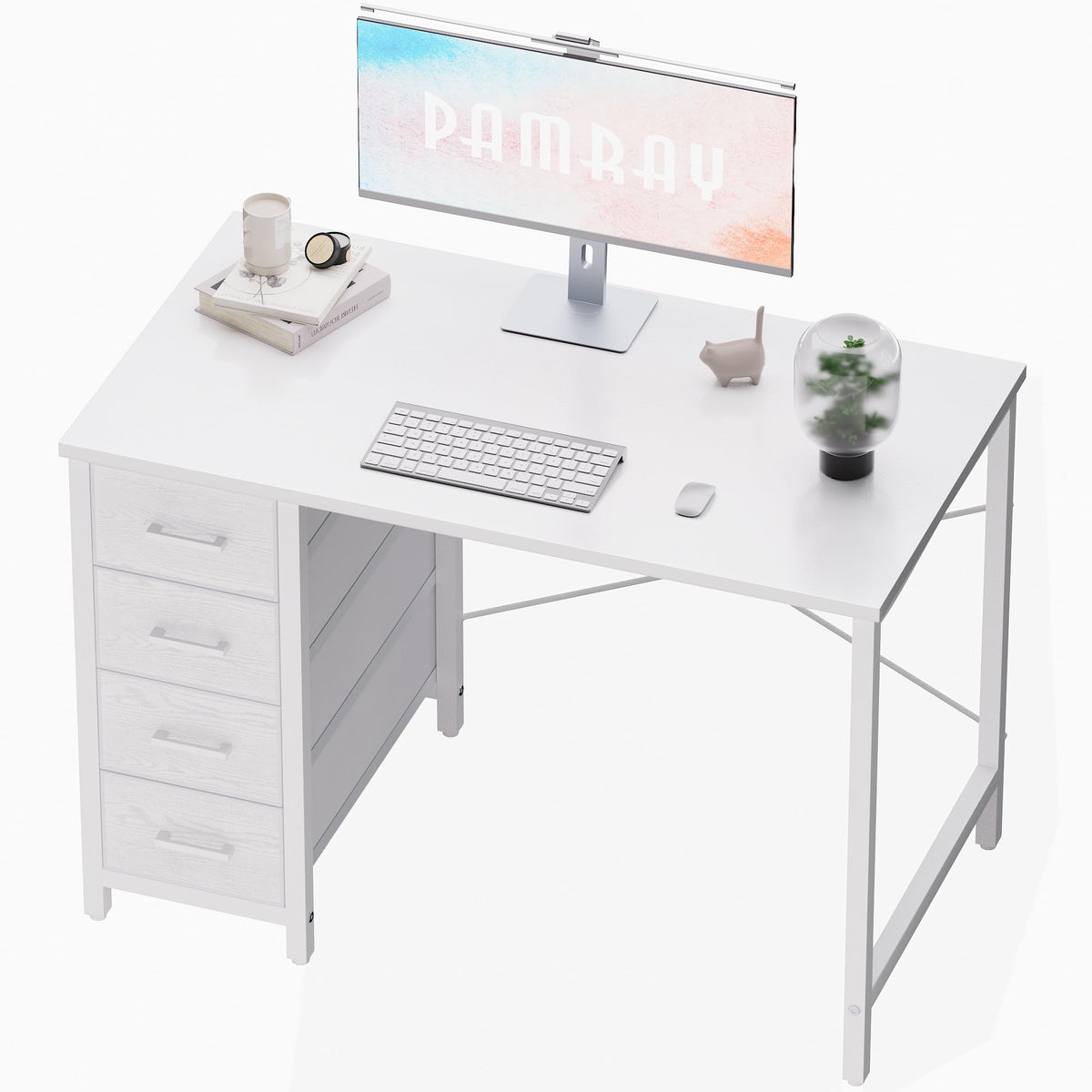 Pamray 32-inch desk with four drawers in white keeps workspace organized.