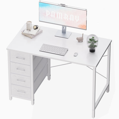 Pamray 32-inch desk with four drawers in white keeps workspace organized.