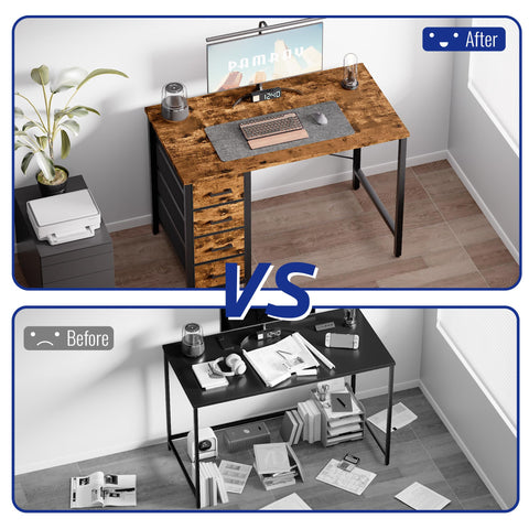 Pamray desk side view reveals slim profile and adjustable leg pads.