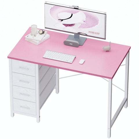 Pamray 32 inch pink desk viewed from the front, showcasing a modern compact workspace.