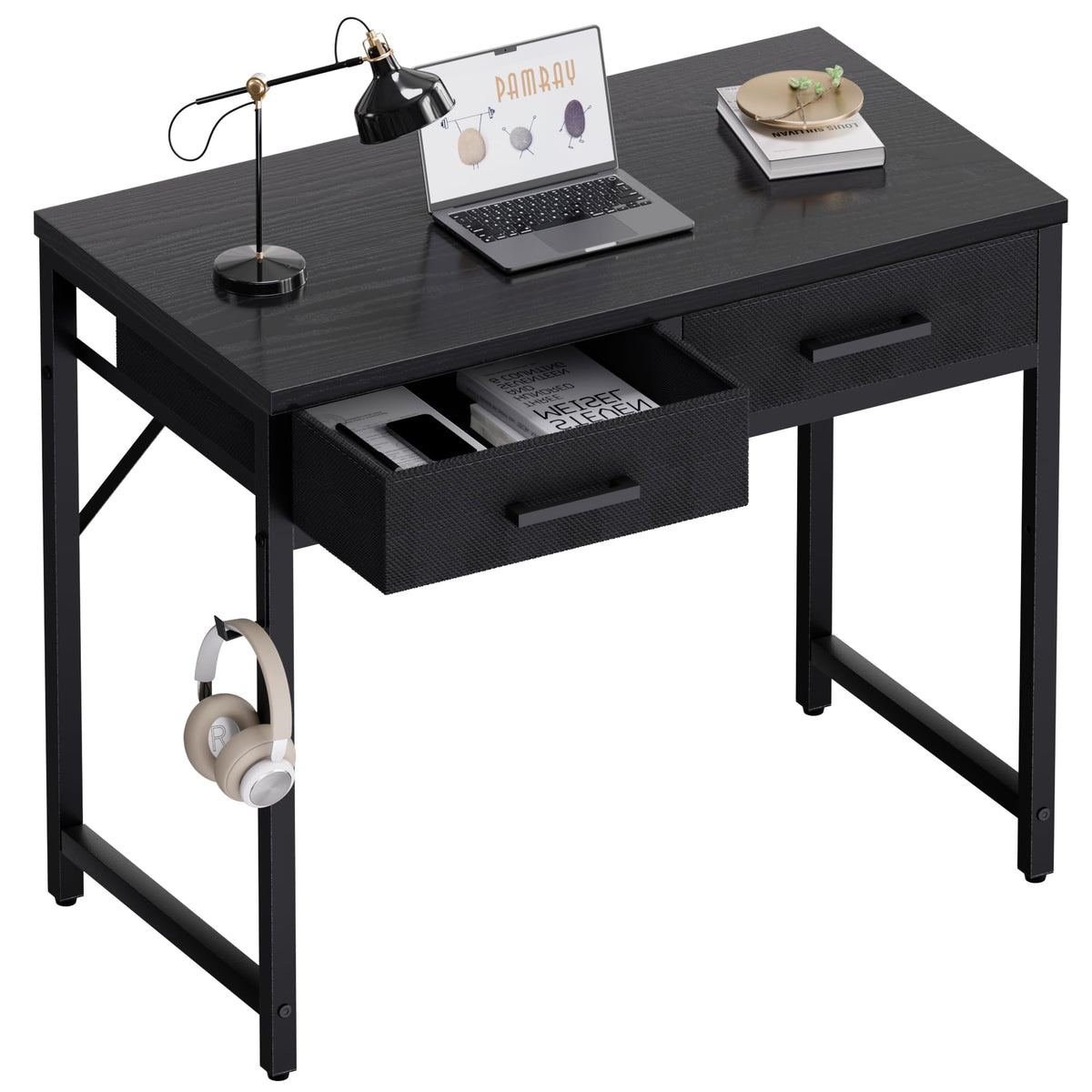 Pamray 32-inch desk front view showing compact footprint for small spaces.