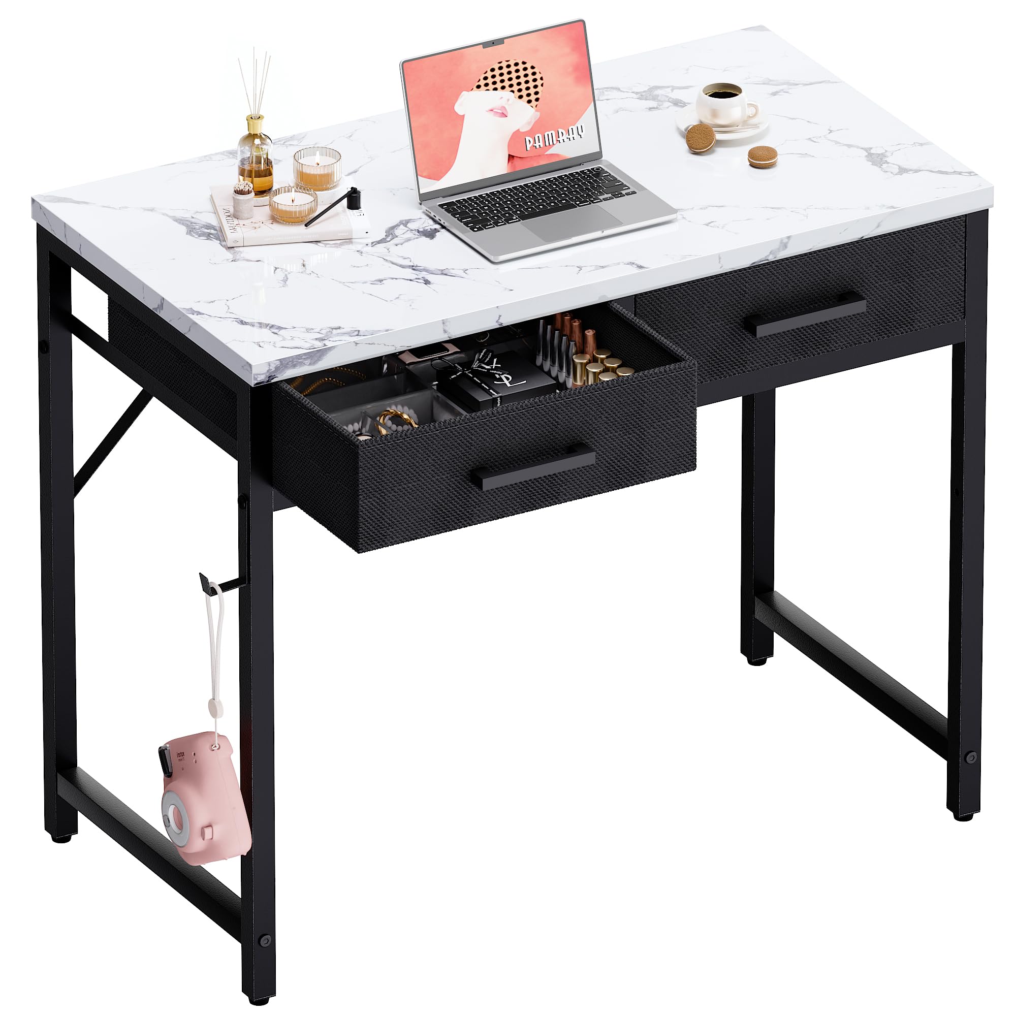 Pamray 32-inch desk in a bedroom showing a compact workspace