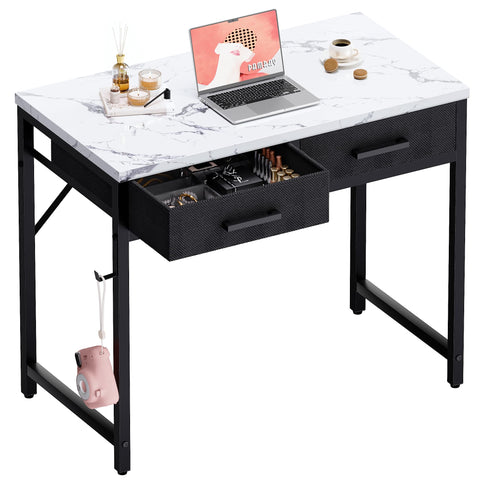 Pamray 32-inch desk in a bedroom showing a compact workspace