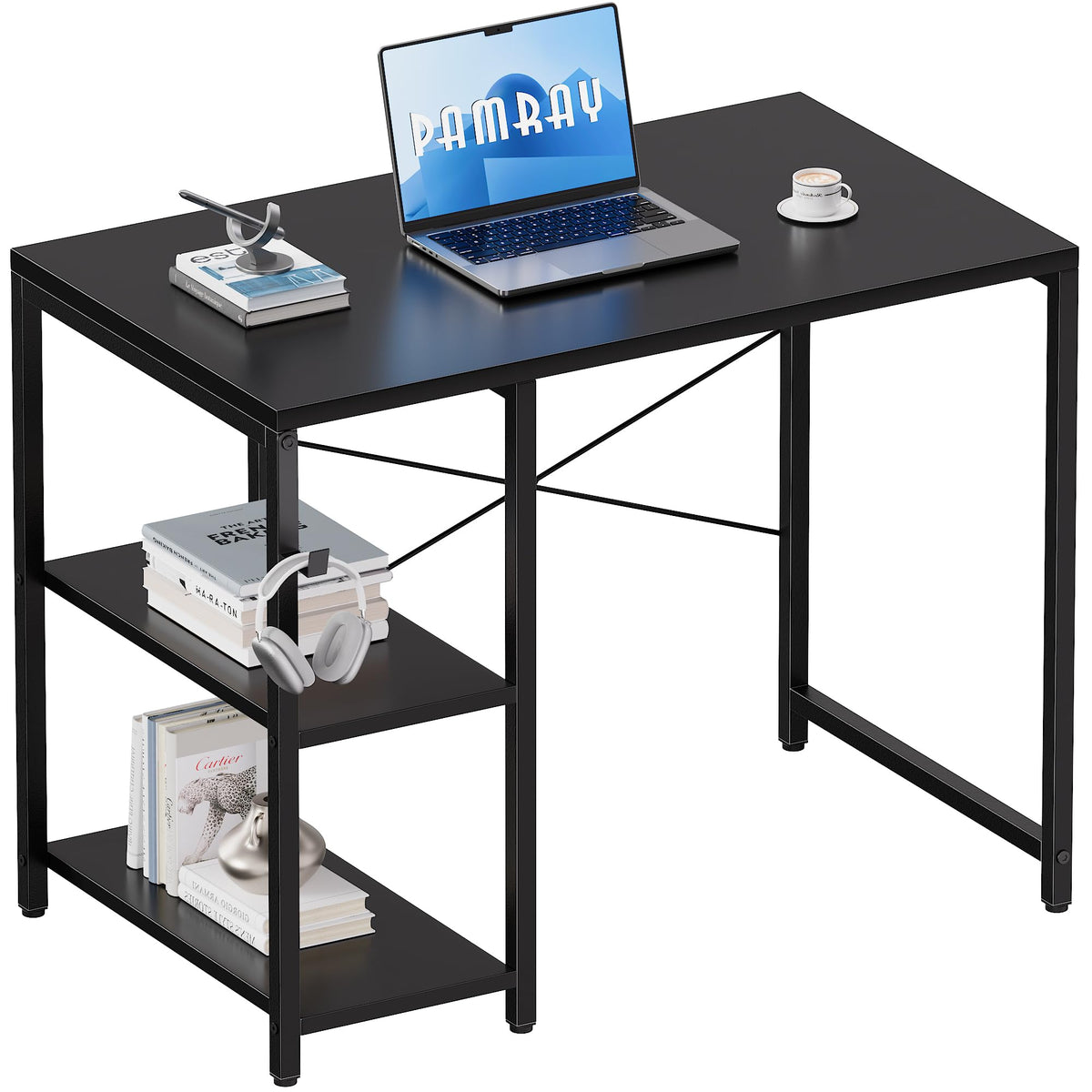 Pamray 32inch desk with shelves for compact home office storage.