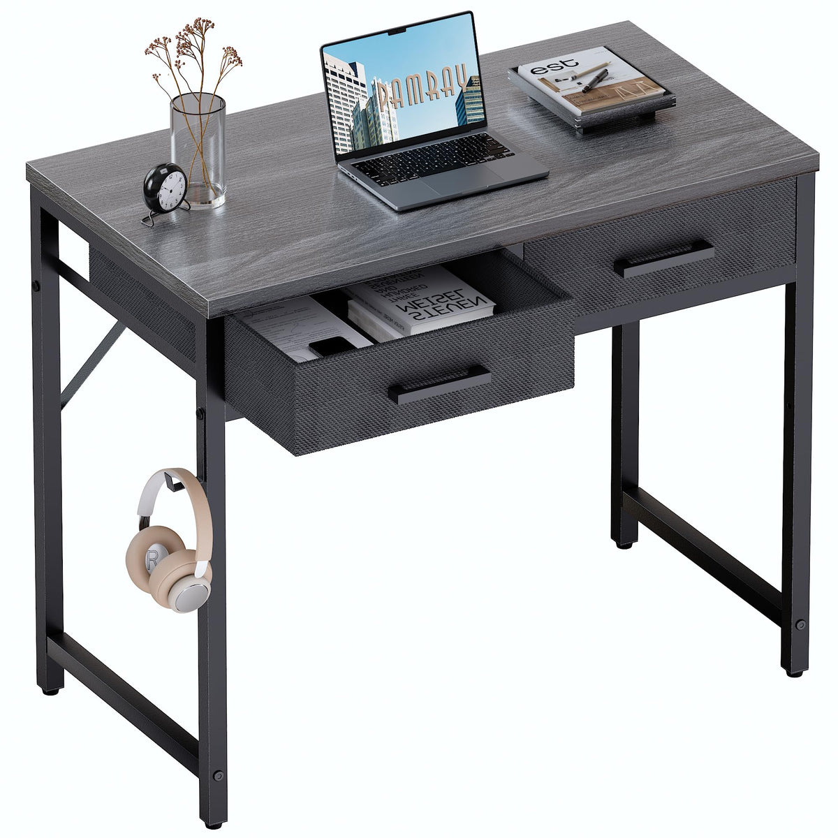 Pamray 32-inch desk top view showing compact size for small rooms.