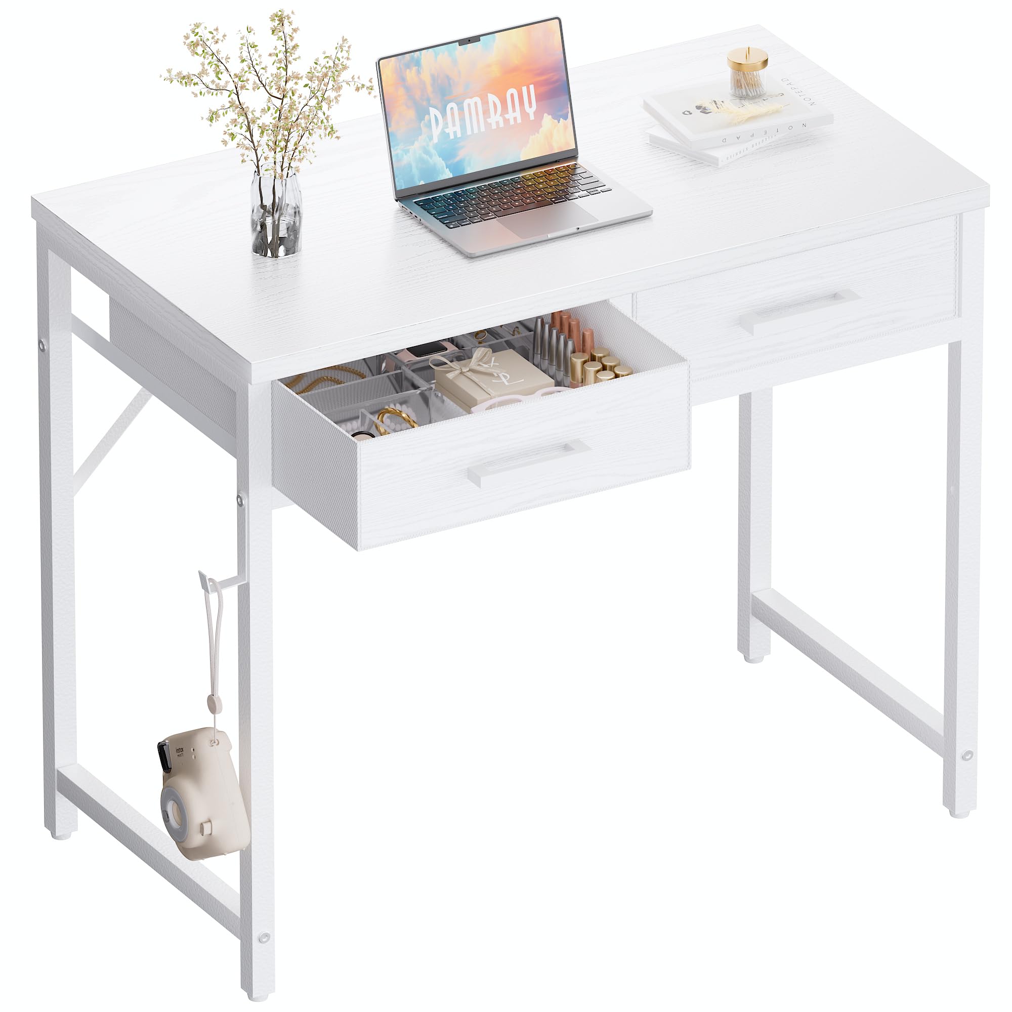 Pamray 32-inch small desk in white fits compact spaces.