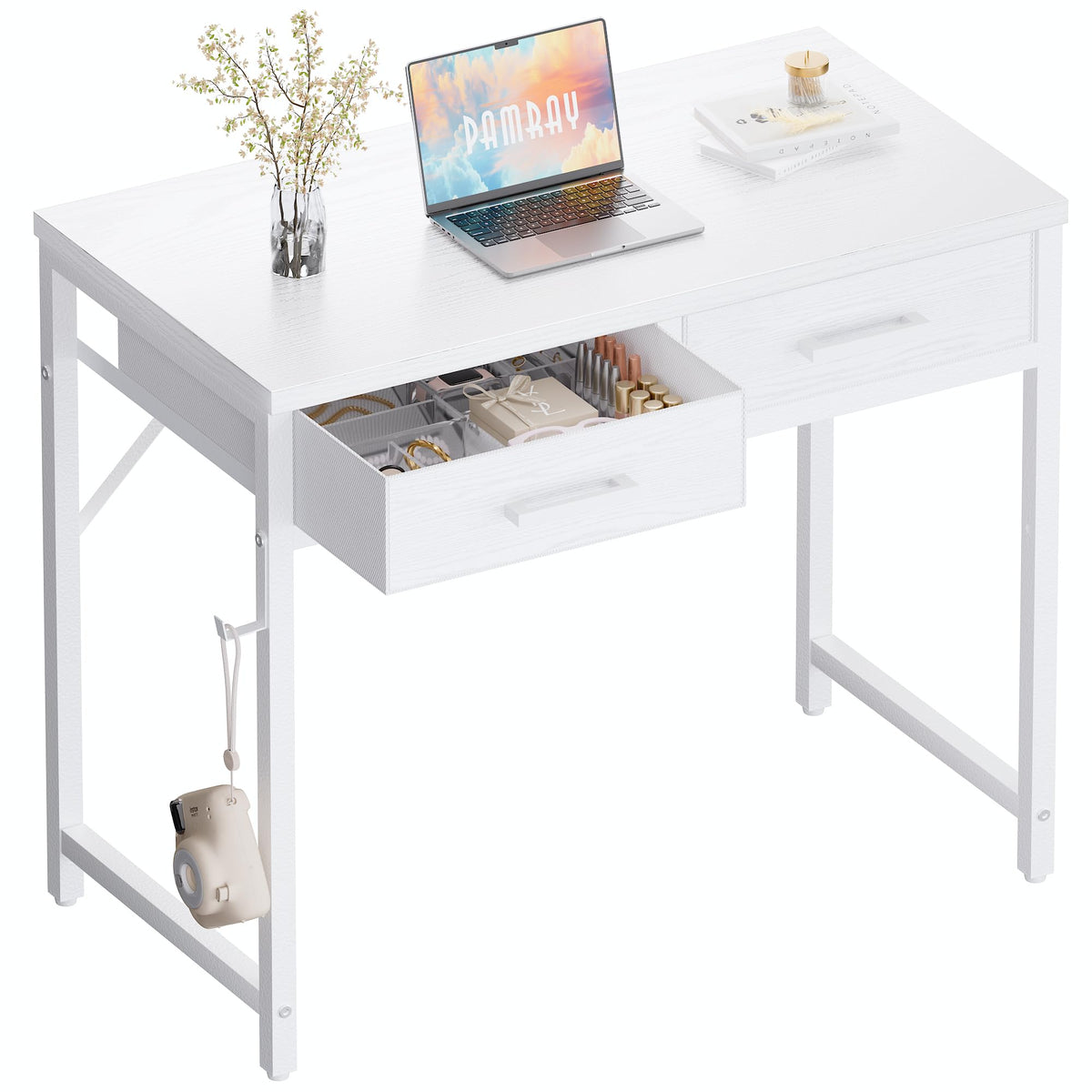 Pamray 32-inch small desk in white fits compact spaces.