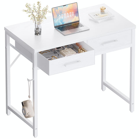 Pamray 32-inch small desk in white fits compact spaces.