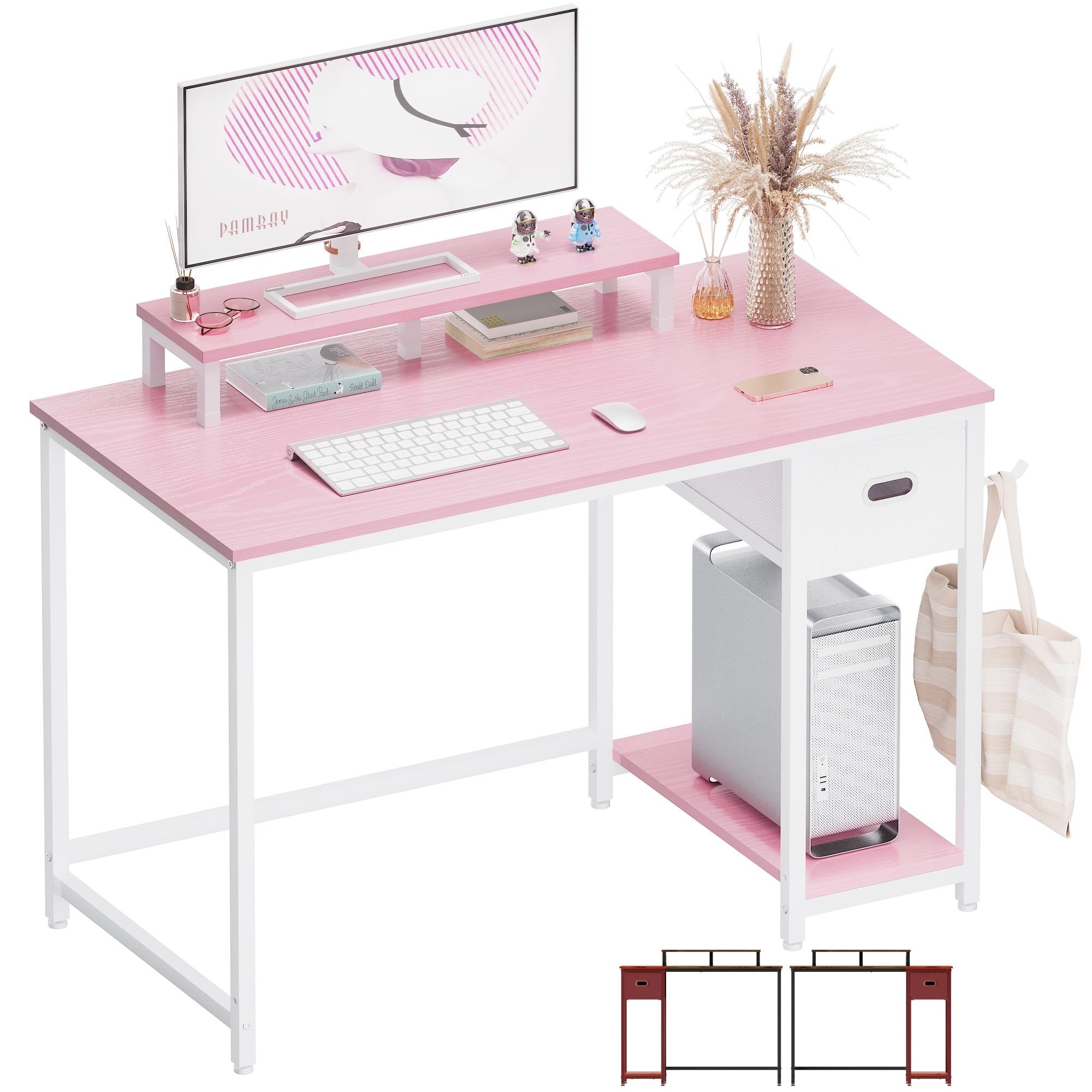 Pamray 39-Inch Desk with Monitor Stand offers ample space for multitasking.
