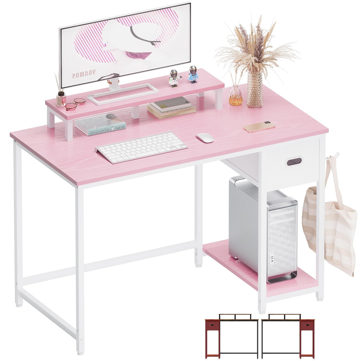 Pamray 39-Inch Desk with Monitor Stand offers ample space for multitasking.