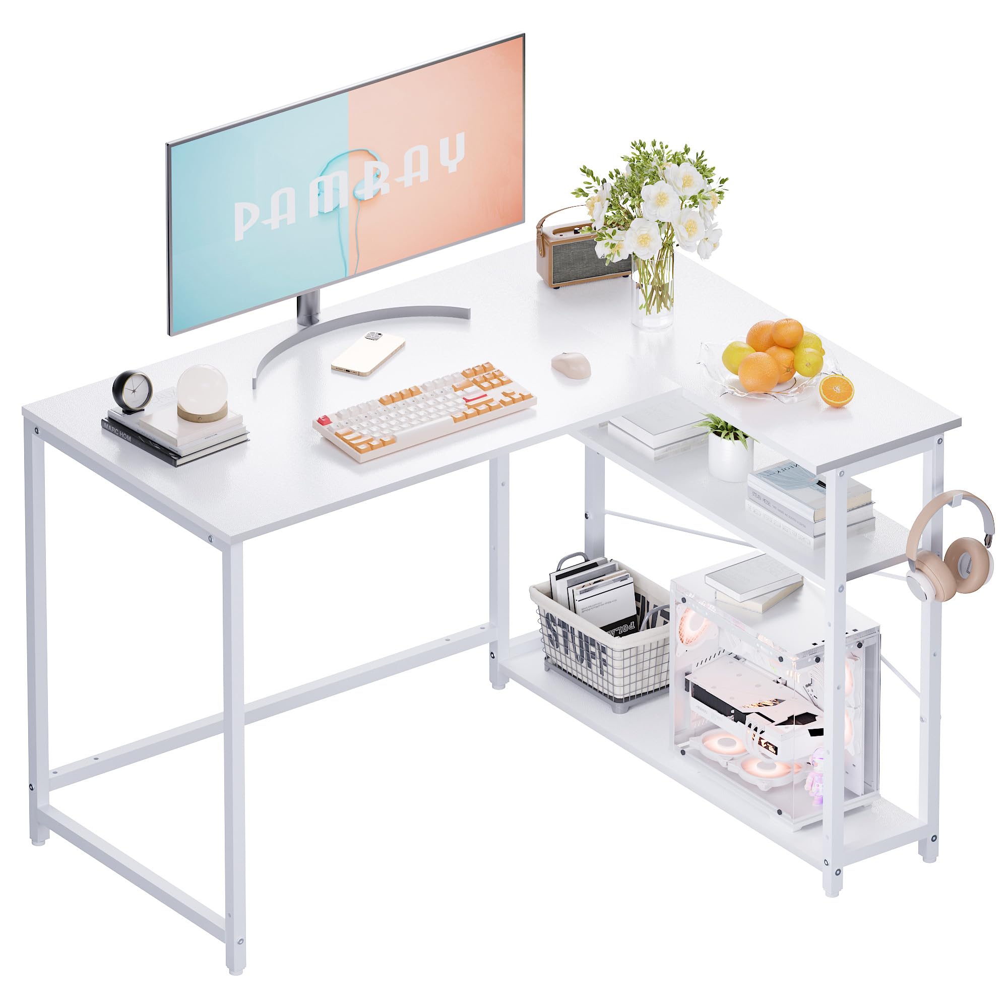 Pamray 43-inch L-shaped desk top view showing spacious corner workspace