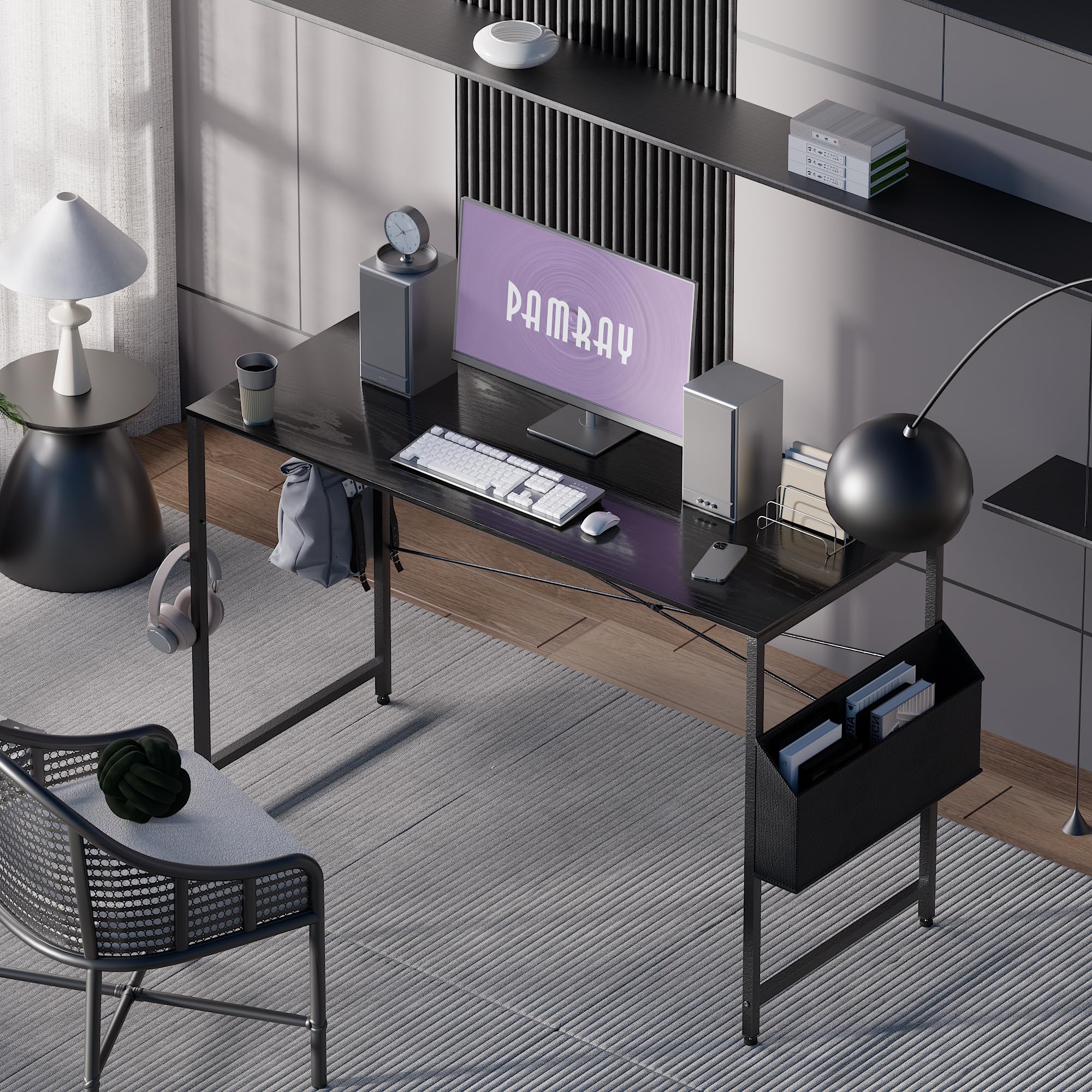 Pamray desk with storage bag demonstrates organized workspace and easy access to supplies.