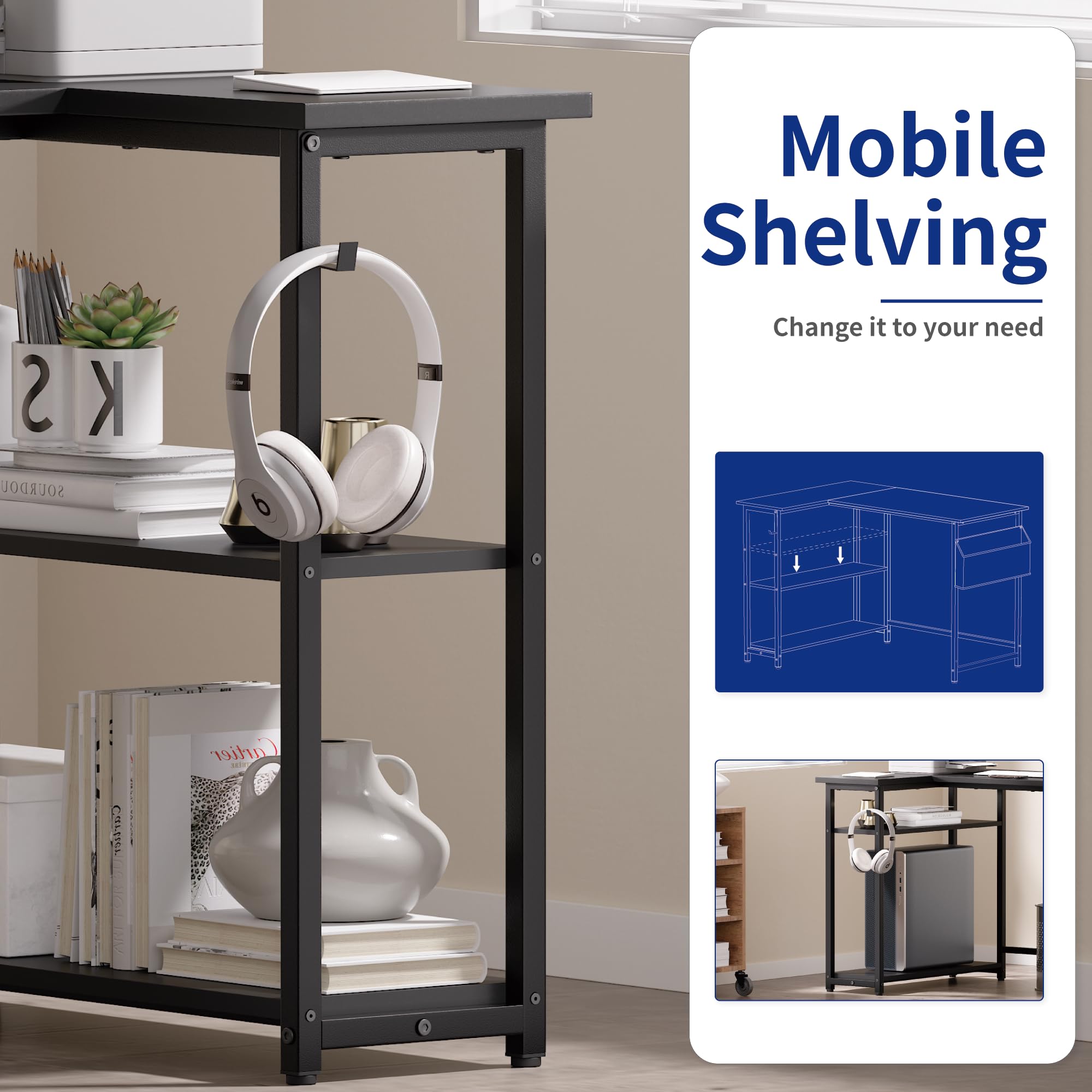 Pamray desk includes a side hook for bags and headphones for quick access.