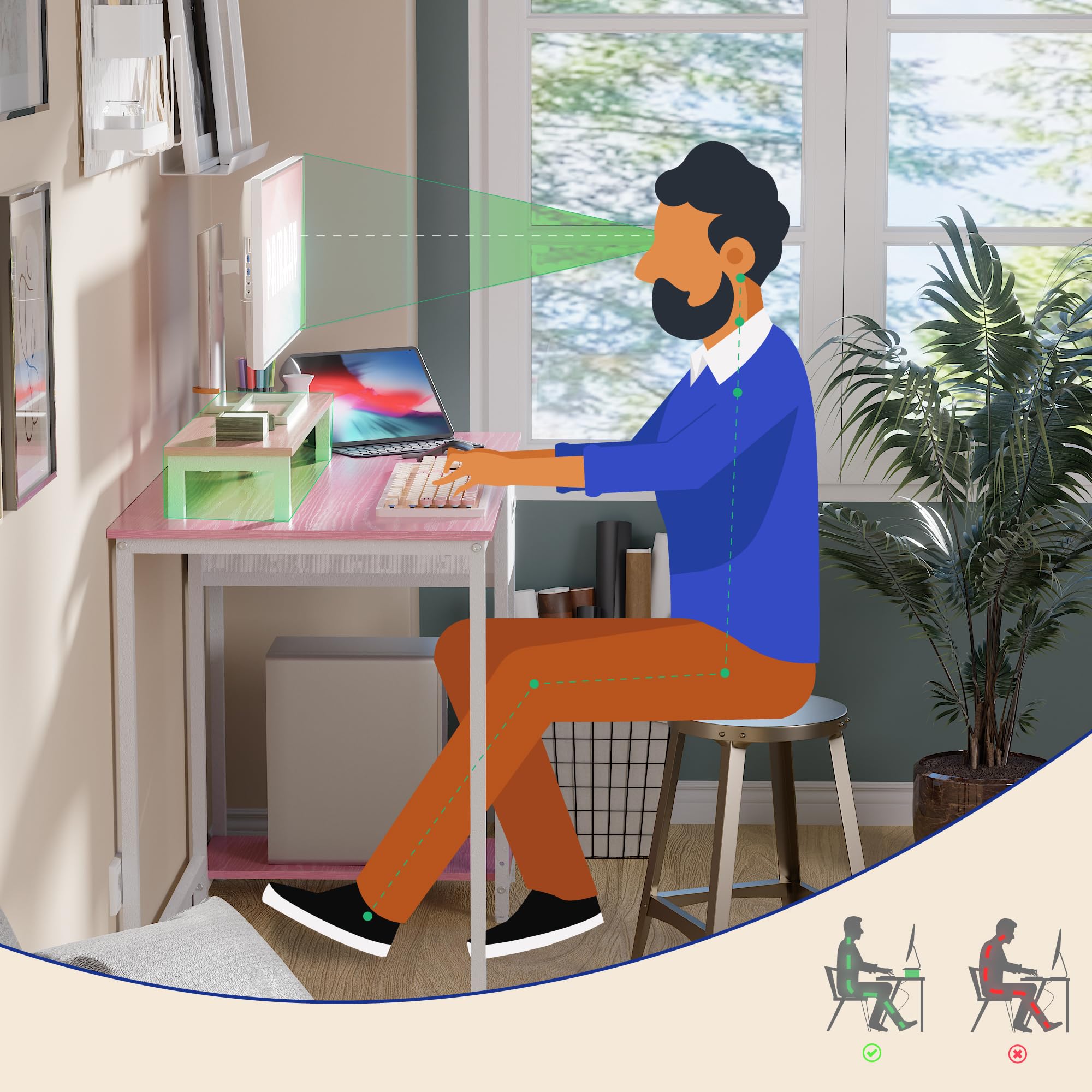 Pamray pink desk features six adjustable foot pads for stability.