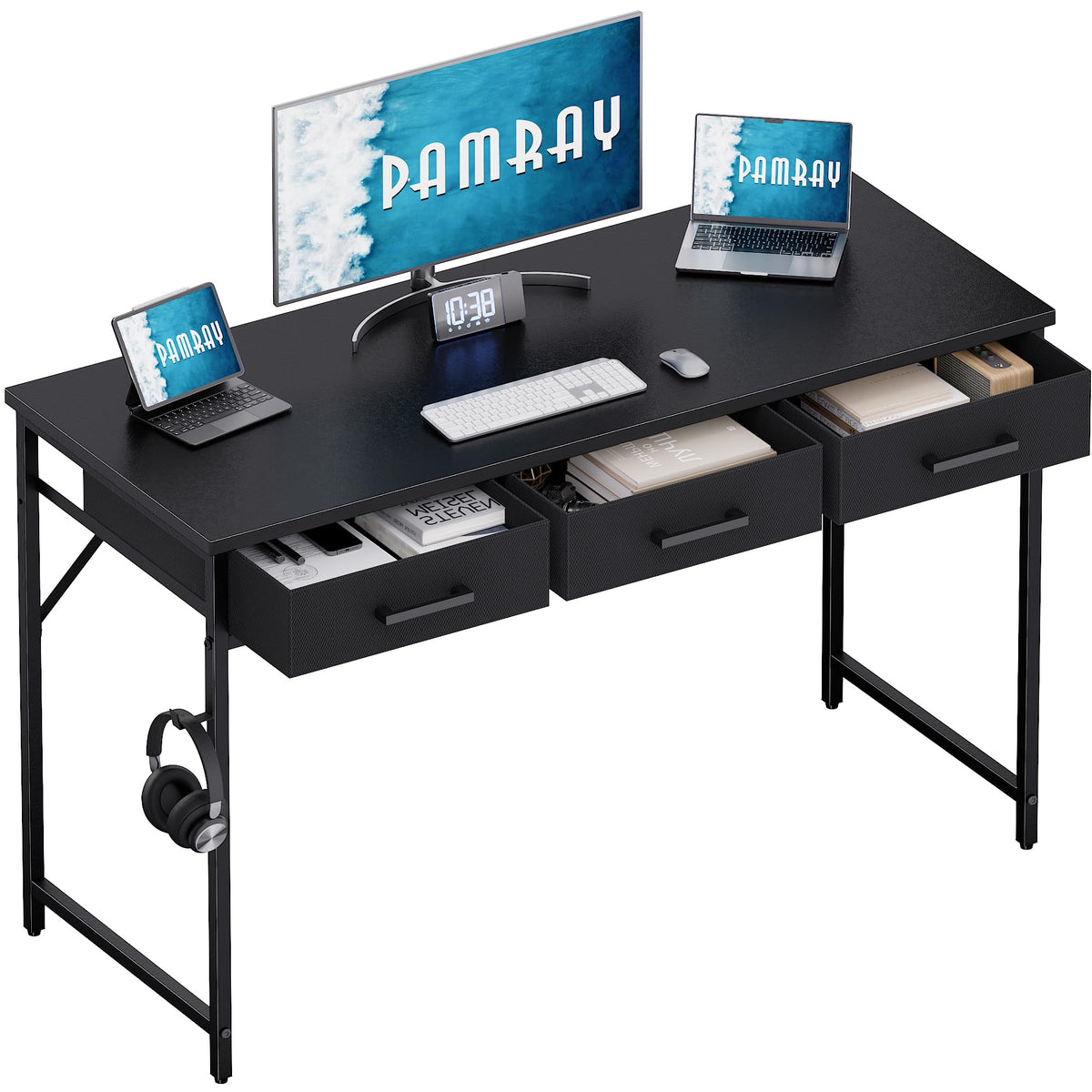 Pamray forty-seven-inch desk front view shows space-saving design for small rooms