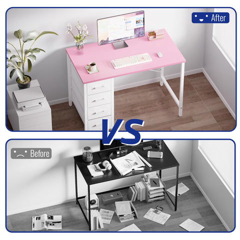 Pamray vanity-ready desk pairs with a mirror for stylish grooming.