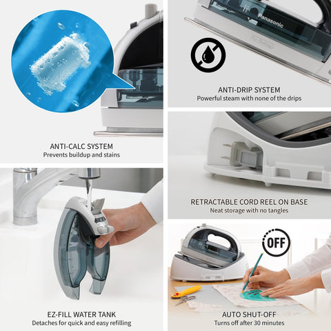 Panasonic NI-QL1100L soleplate-vents provides 360-degree steam coverage.