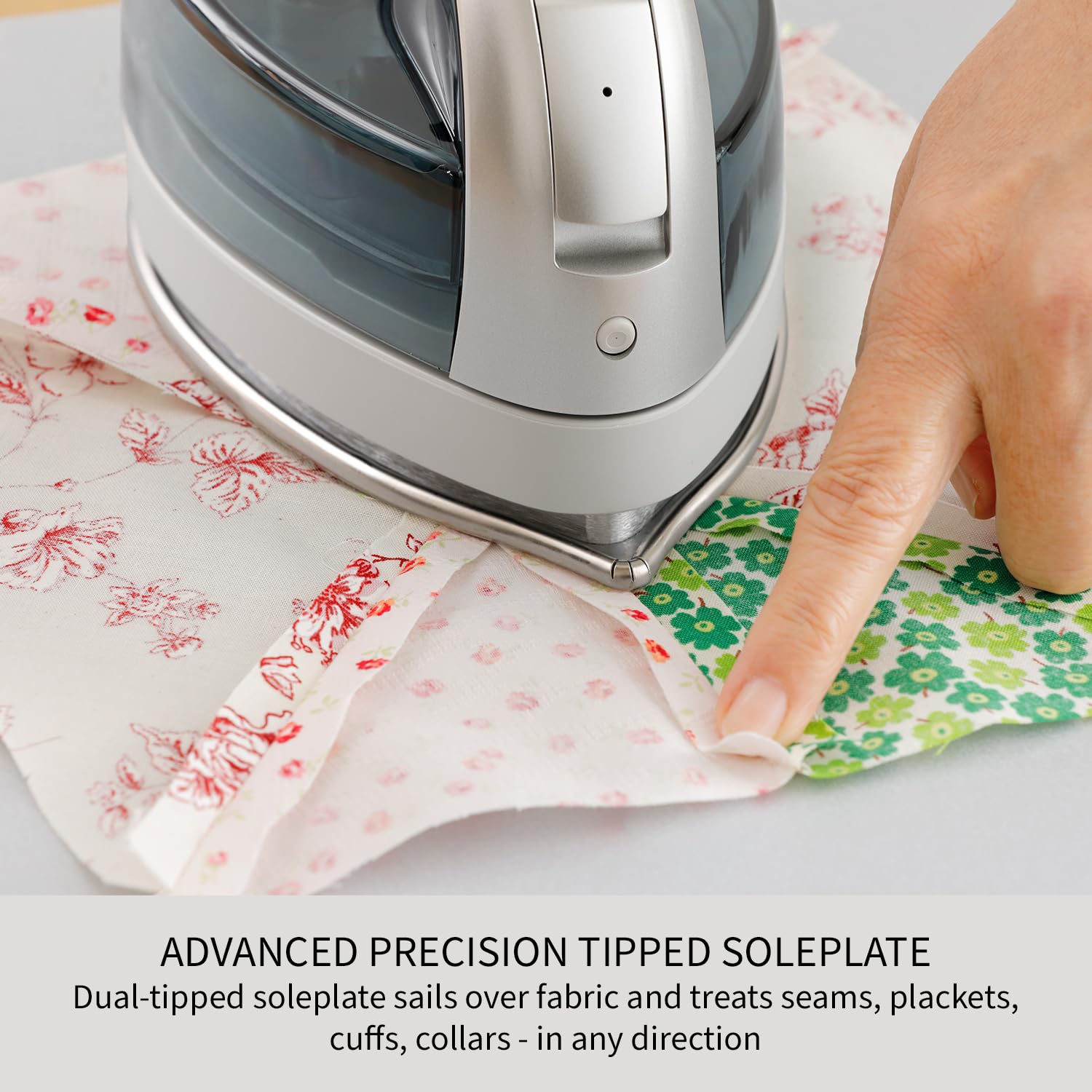 Panasonic NI-QL1100L stainless-steel-soleplate glides smoothly over fabrics.