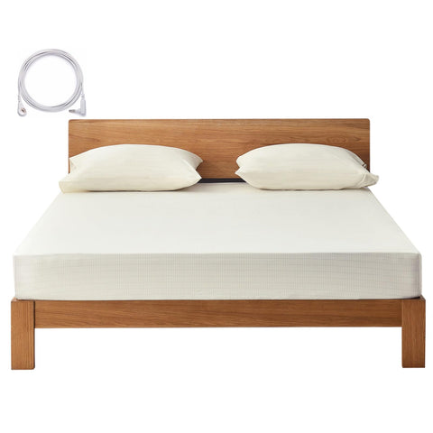 PANBMAO grounding sheets beige queen on bed showing soft organic cotton and silver blend for comfortable sleep.