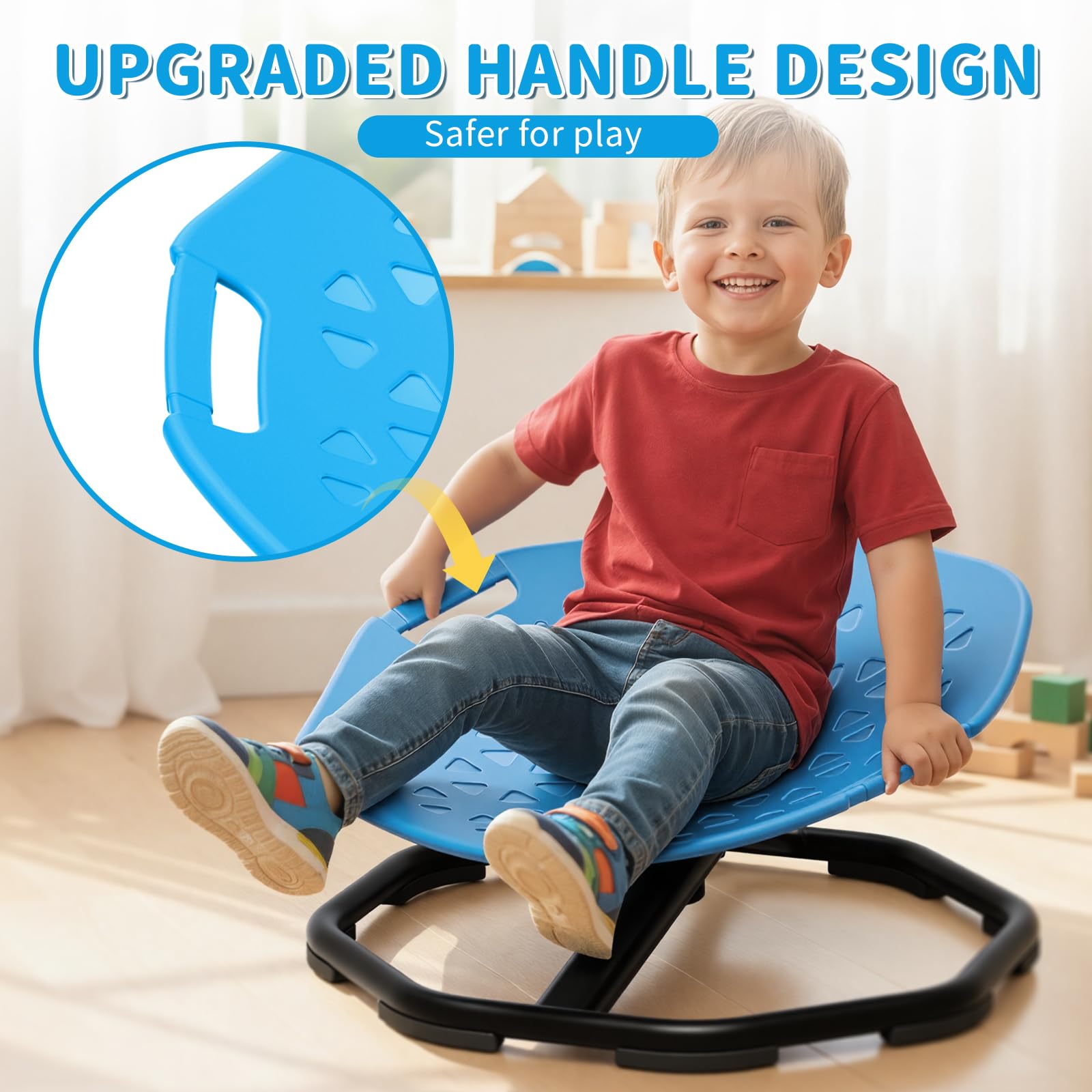 Pandapop spinning chair showing a smooth 360° silent rotation in a child-friendly setup.