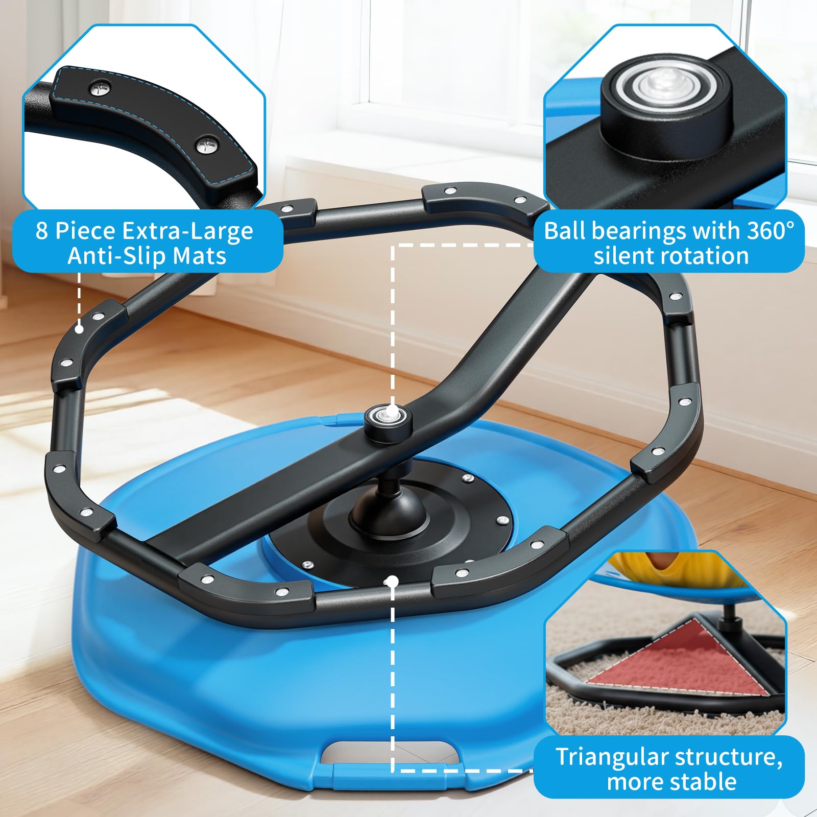Pandapop spinning chair octagonal diamond panel reflecting light during movement.