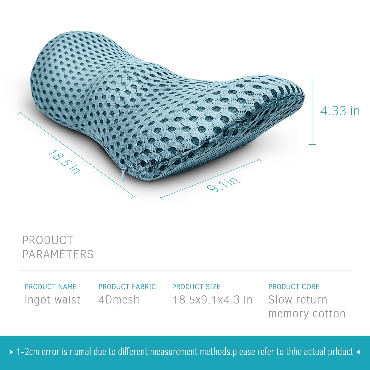 Blue Panduo pillow on chair demonstrates ergonomic support at work.