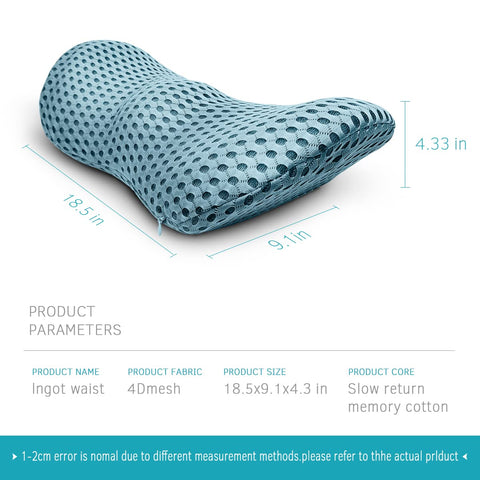 Blue Panduo pillow on chair demonstrates ergonomic support at work.