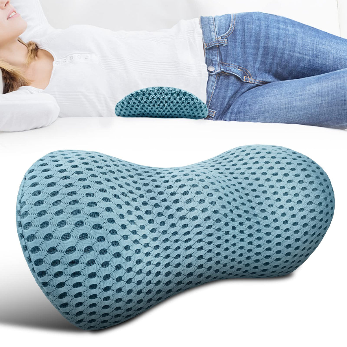Panduo lumbar support pillow on an office chair side view improves posture and comfort.
