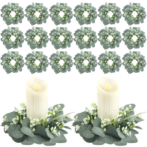 Panelee eucalyptus candle ring close-up, realistic leaves for chic wedding decor