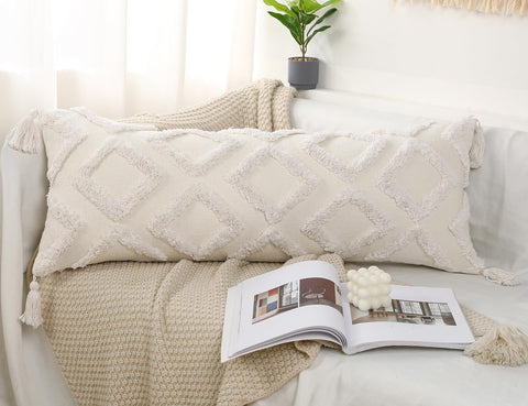 PANOD lumbar pillow cover with tassel detail enhances bed and sofa styling