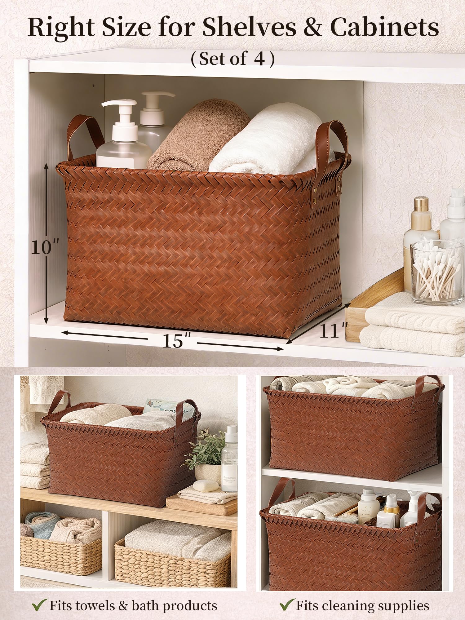 Panovox brown wicker storage baskets ideal for closets.
