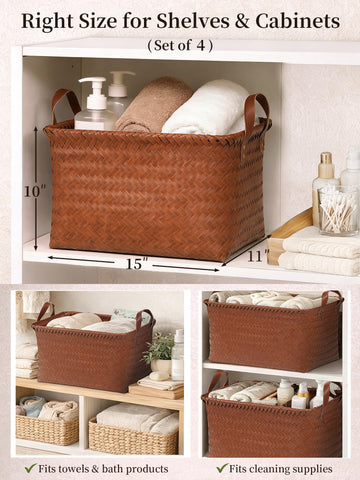 Panovox brown wicker storage baskets ideal for closets.