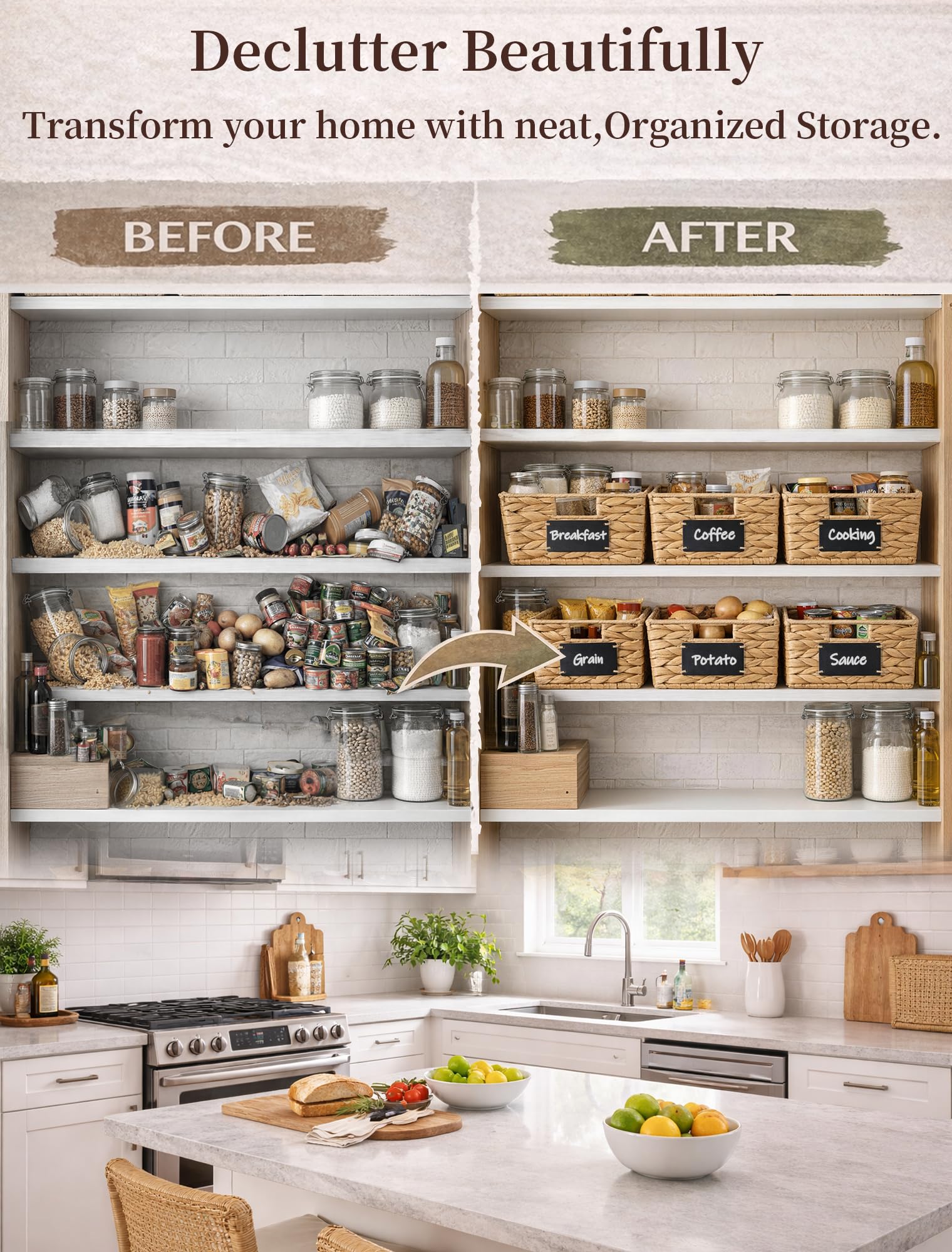 Panovox natural water hyacinth texture adds warm, elevated look to storage.