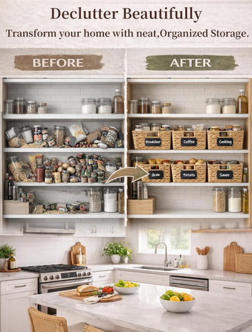 Panovox natural water hyacinth texture adds warm, elevated look to storage.