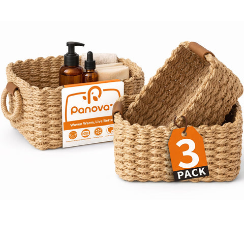 Panovox storage basket 3-piece set — compact organizers for shelves and cabinets.