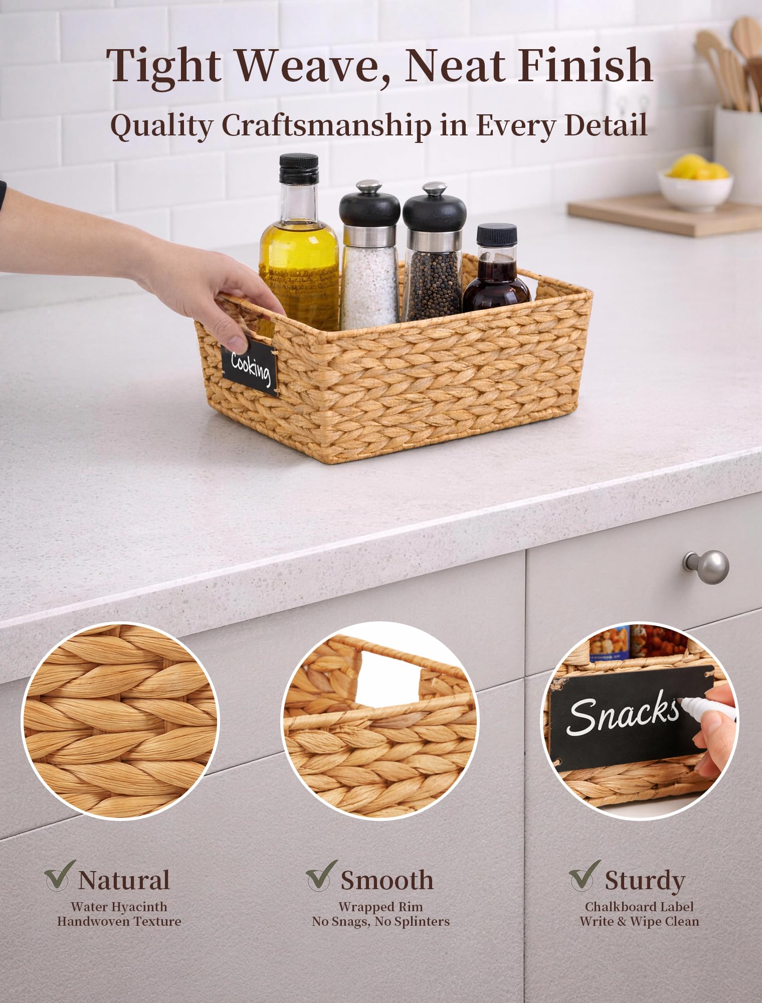 Panovox wipe-clean care keeps wicker baskets fresh with damp cloth.