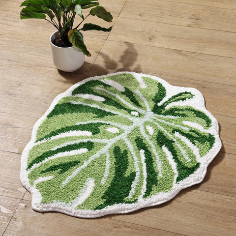 Panstar plush green leaf rug with soft pile for comfort.