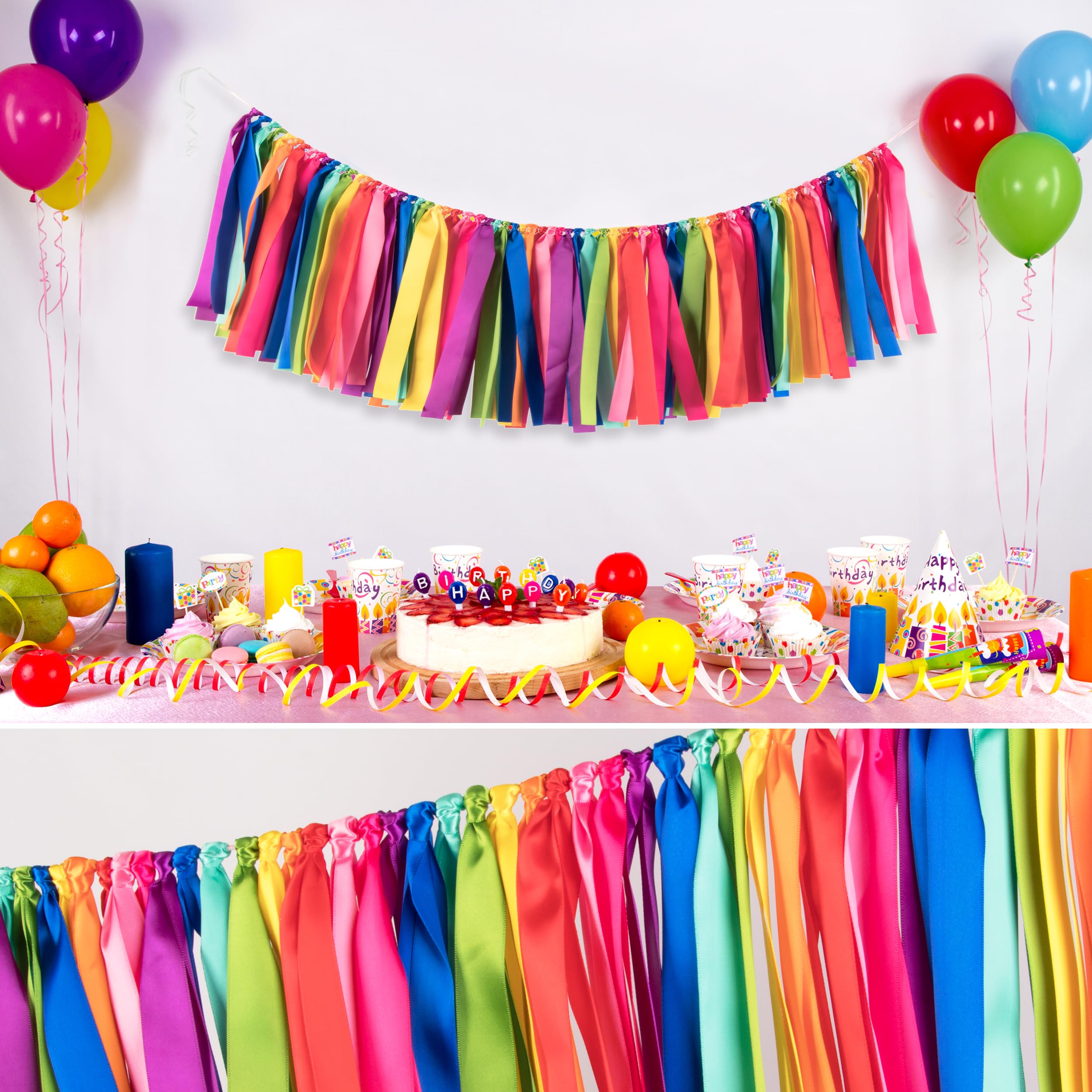 Pantipinky Rainbow Tassel Garland baby shower decor brightens the room with cheerful ribbons.