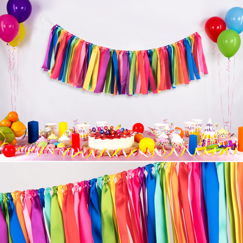 Pantipinky Rainbow Tassel Garland baby shower decor brightens the room with cheerful ribbons.