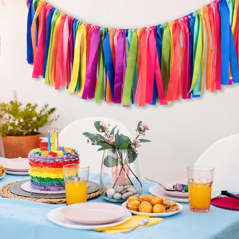 Pantipinky Rainbow Tassel Garland preassembled and adjustable for flexible layouts.