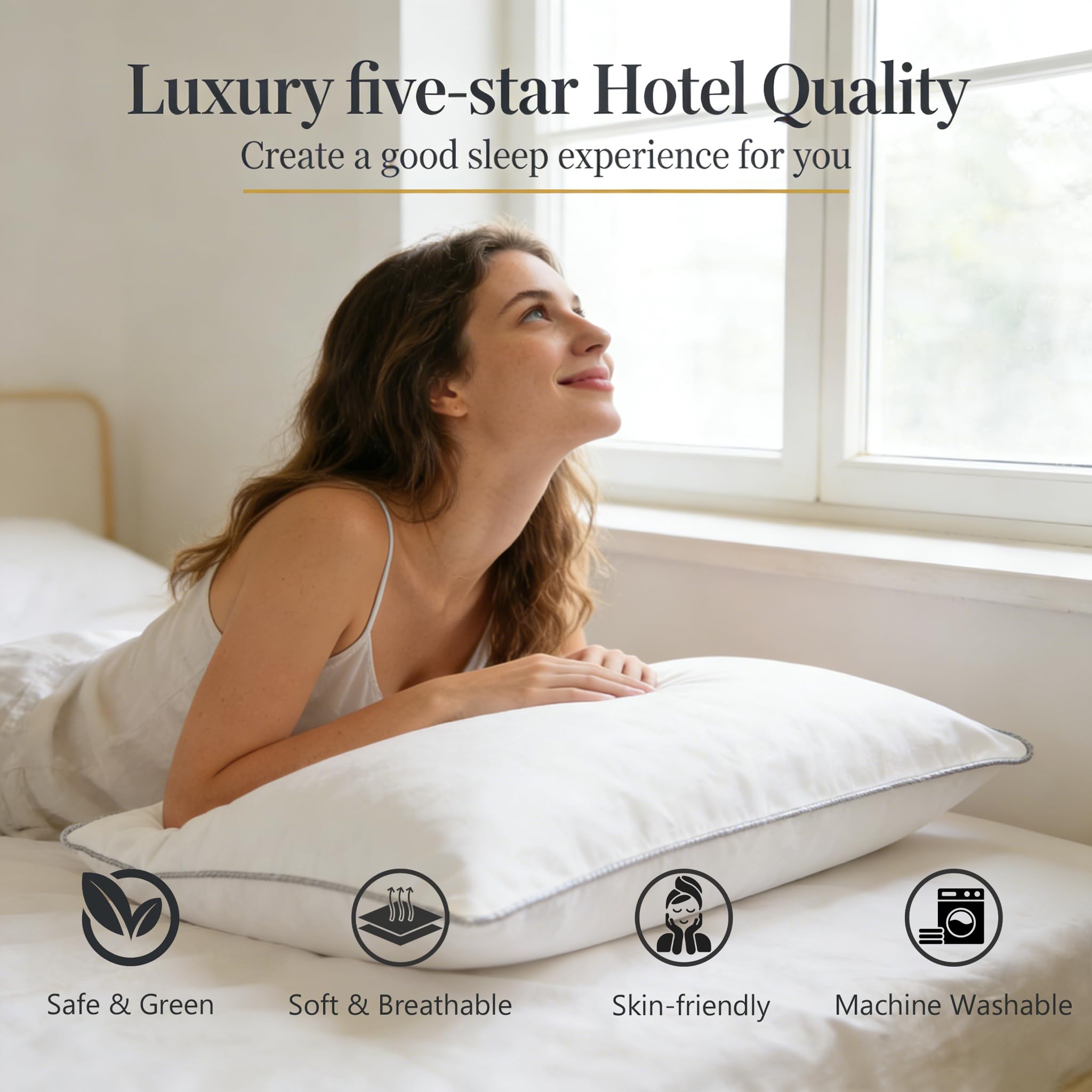 Pantrypoet luxury down pillow fluffy feather fill quickly rebounds for cozy support