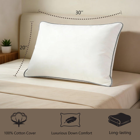 Pantrypoet luxury down pillow king cover closeup highlights grey piping detail